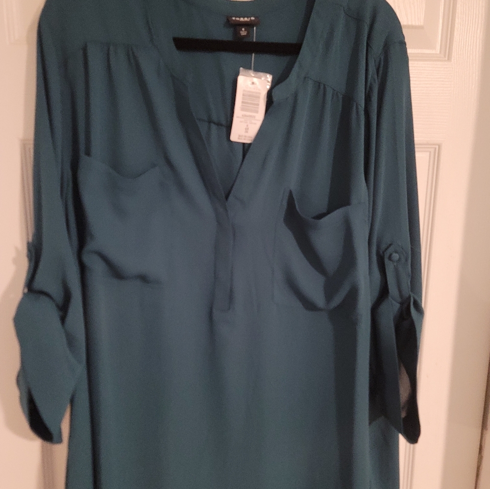 Torrid NWT Size 4 Harper Georgette 3/4 Sleeve Teal V-Neck Women's Top - Picture 6 of 6